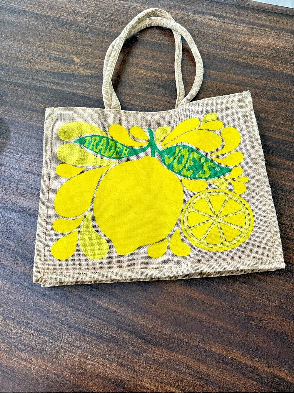 Trader Joe's Lemon Lime Jute Tote Bag in Yellow & Green - Picture 2 of 5